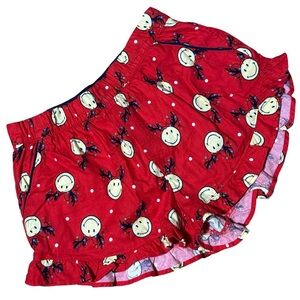 Aerie Red Sleepwear Ruffle Pajama Shorts with Christmas Pattern size Small NWT